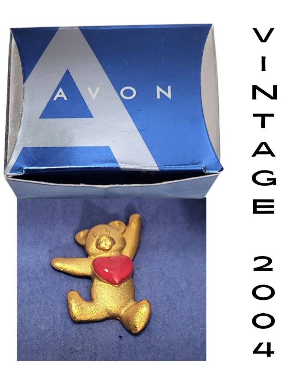 AVON Vintage "With All My Heart" Bear Pin - Gold Tone NIB 2004